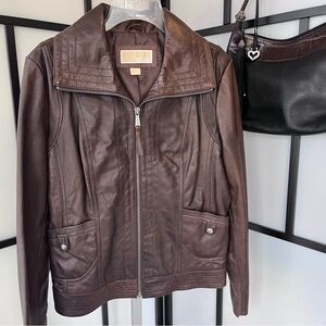 MK Leather chocolate Brown boho Moto bomber Jacket sz L